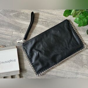 Carlos by Carlos Santana Black Clutch Wristlet with Silver Chain Detail.